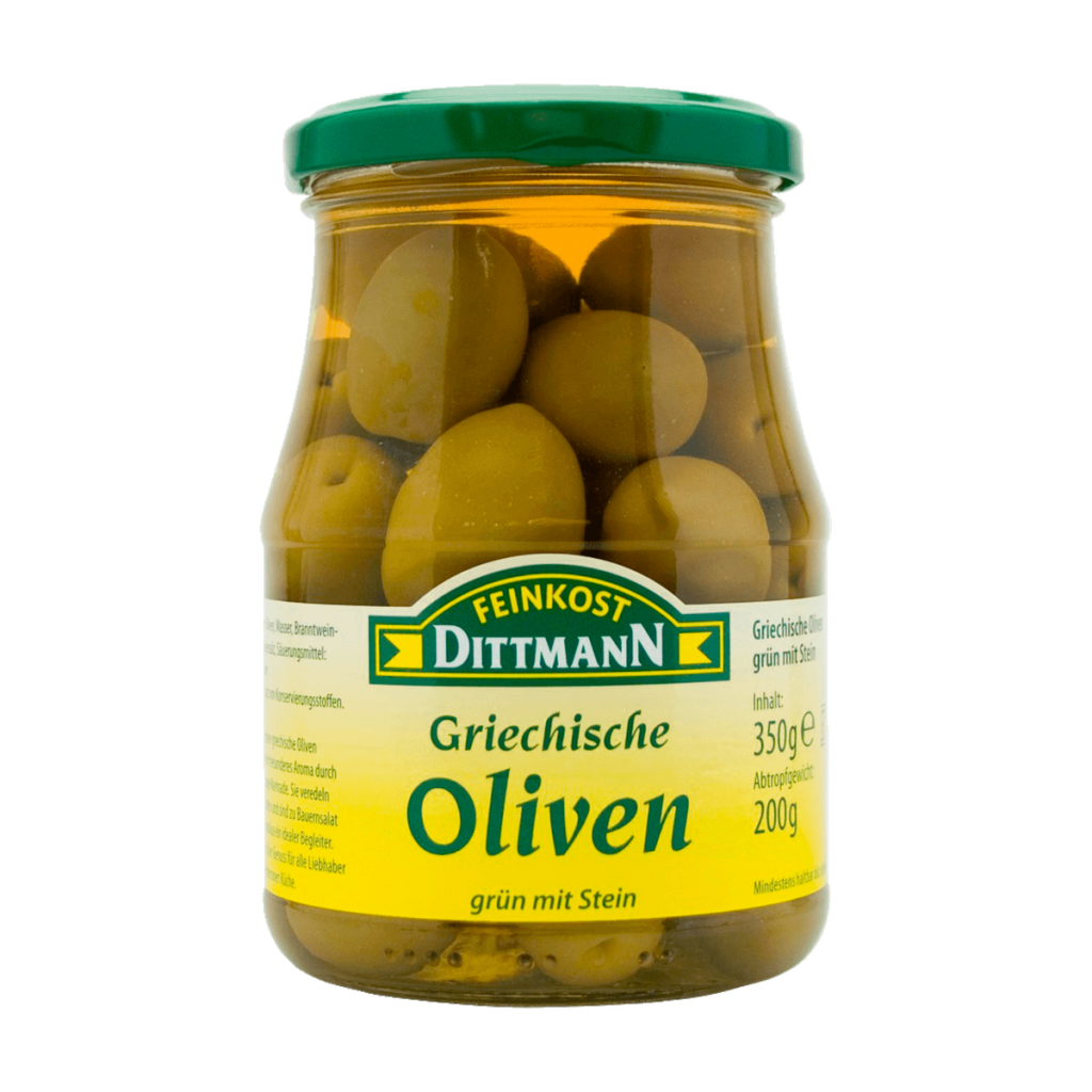Feinkost Dittmann Griechische Oliven Grün mit Stein 350g