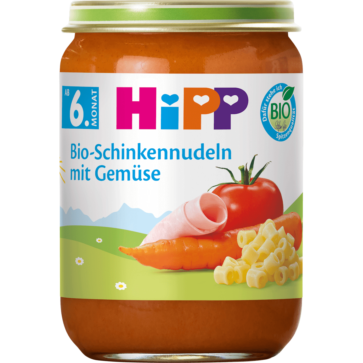 Bio Hipp Menüs Schinkennudeln mit Tomaten und Karotten ab dem 6.Monat 190g