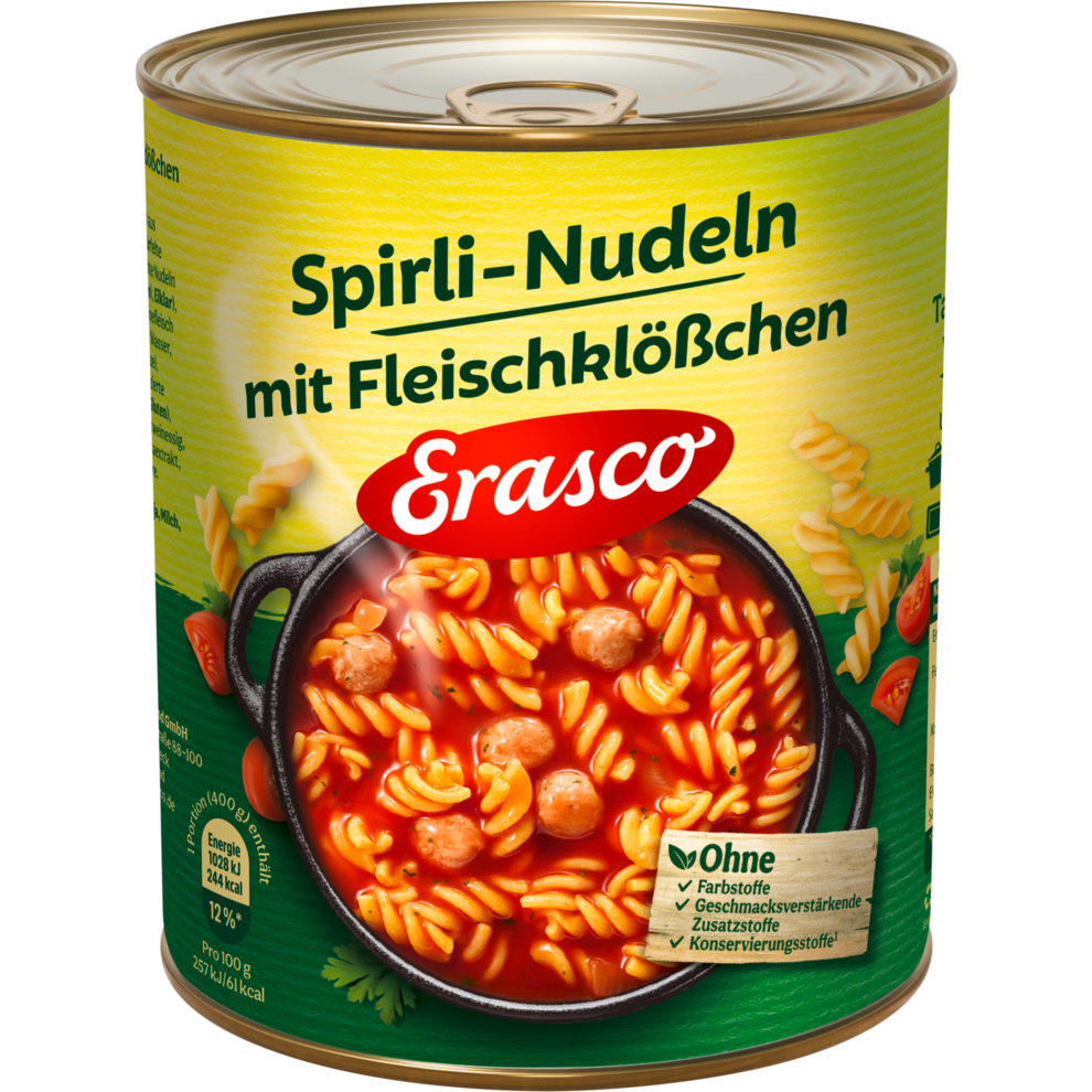 Erasco Spirli Nudeln mit Fleischklößchen 800g