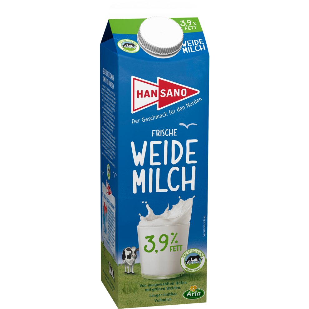 Hansano Макси пастбищное молоко 3,9%1l