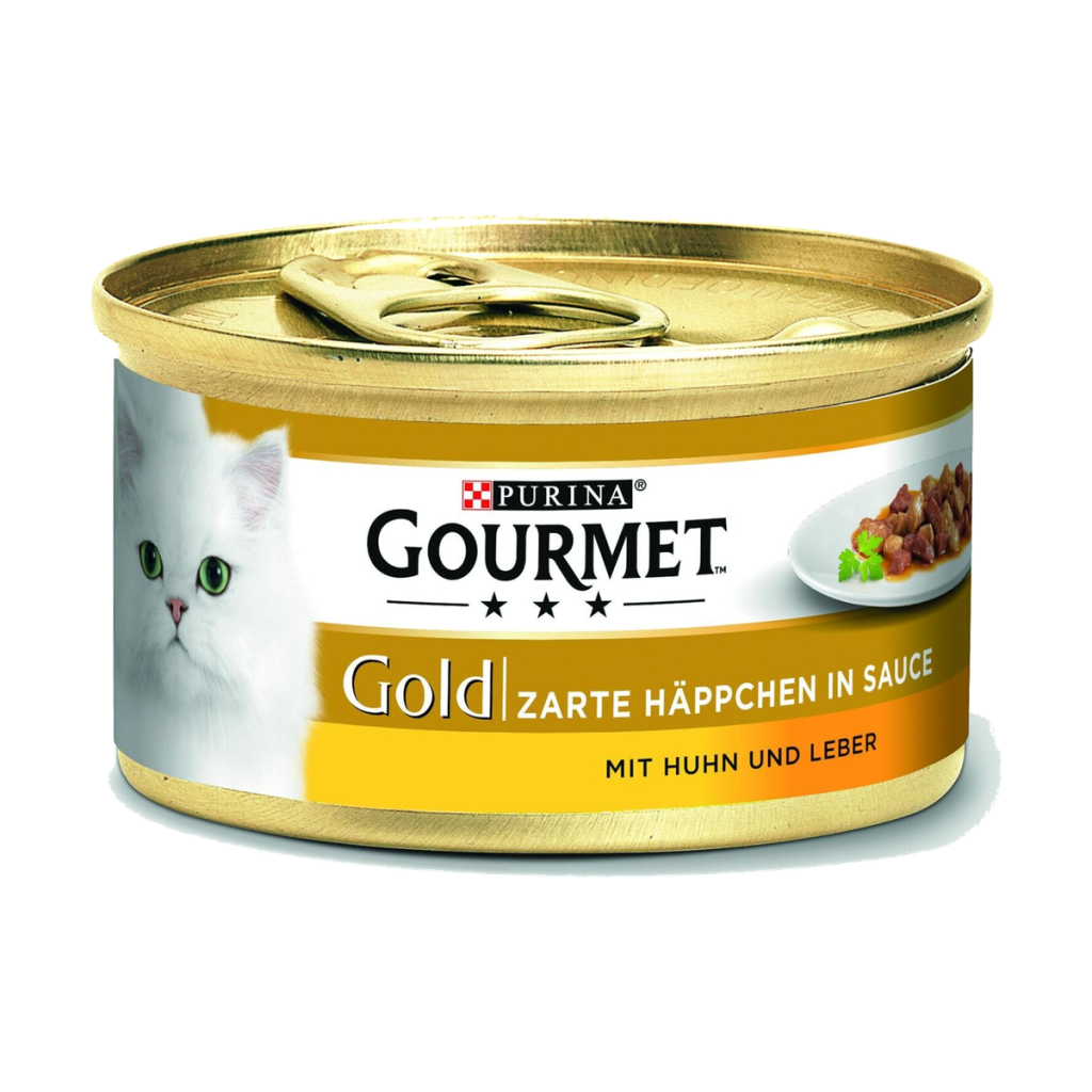 Gourmet Gold Zarte Häppchen in Sauce Huhn&Leber Katzennassnahrung 85g