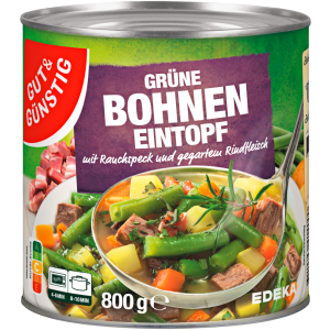 GUT&GÜNSTIG Grüne Bohnen Eintopf mit Rauchspeck und Rindfleisch 800g