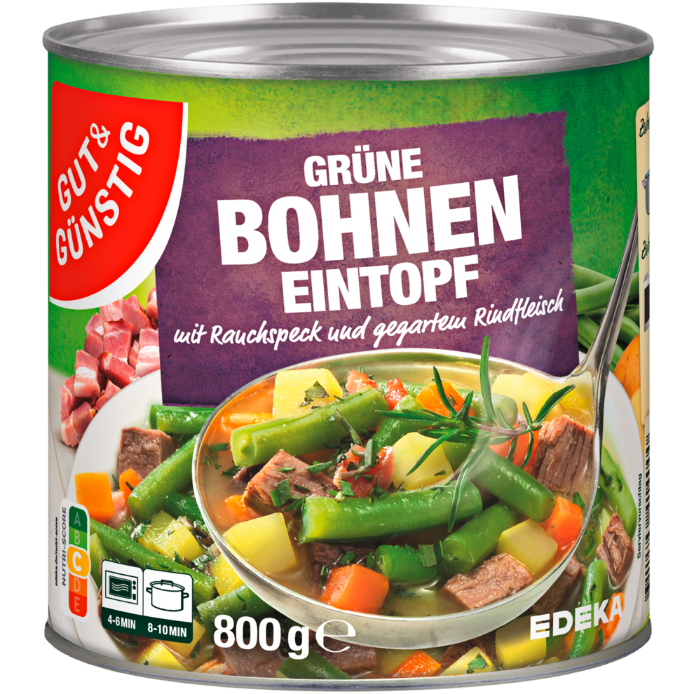 GUT&GÜNSTIG Grüne Bohnen Eintopf mit Rauchspeck und Rindfleisch 800g