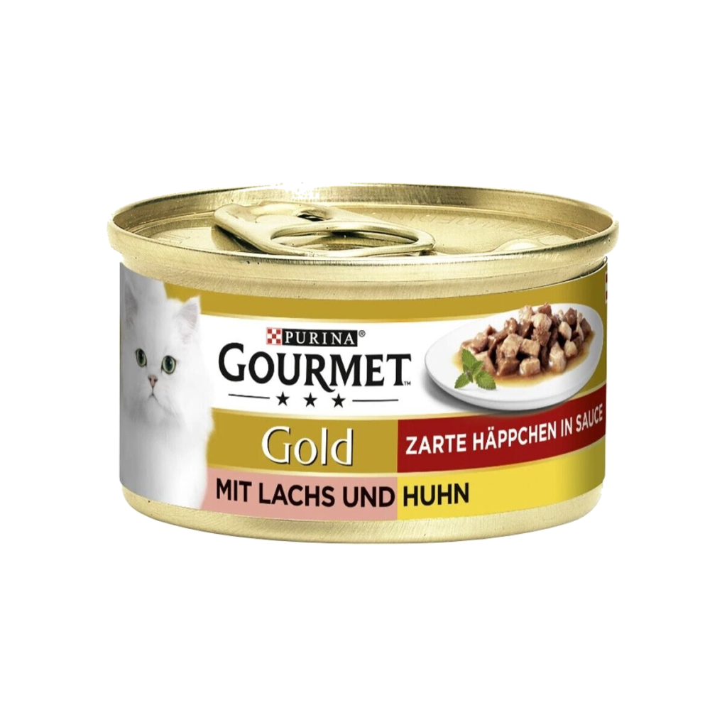 Gourmet Gold Zarte Häppchen in Sauce Lachs&Huhn Katzennassnahrung 85g