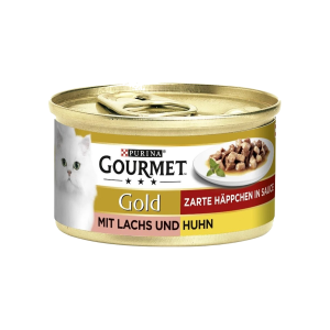Gourmet Gold Zarte Häppchen in Sauce Lachs&Huhn Katzennassnahrung 85g