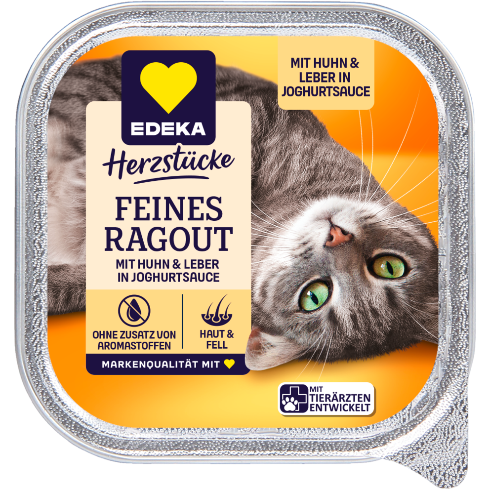 EDEKA Herzstücke Feines Ragout mit Huhn und Leber in Joghurtsauce 100g