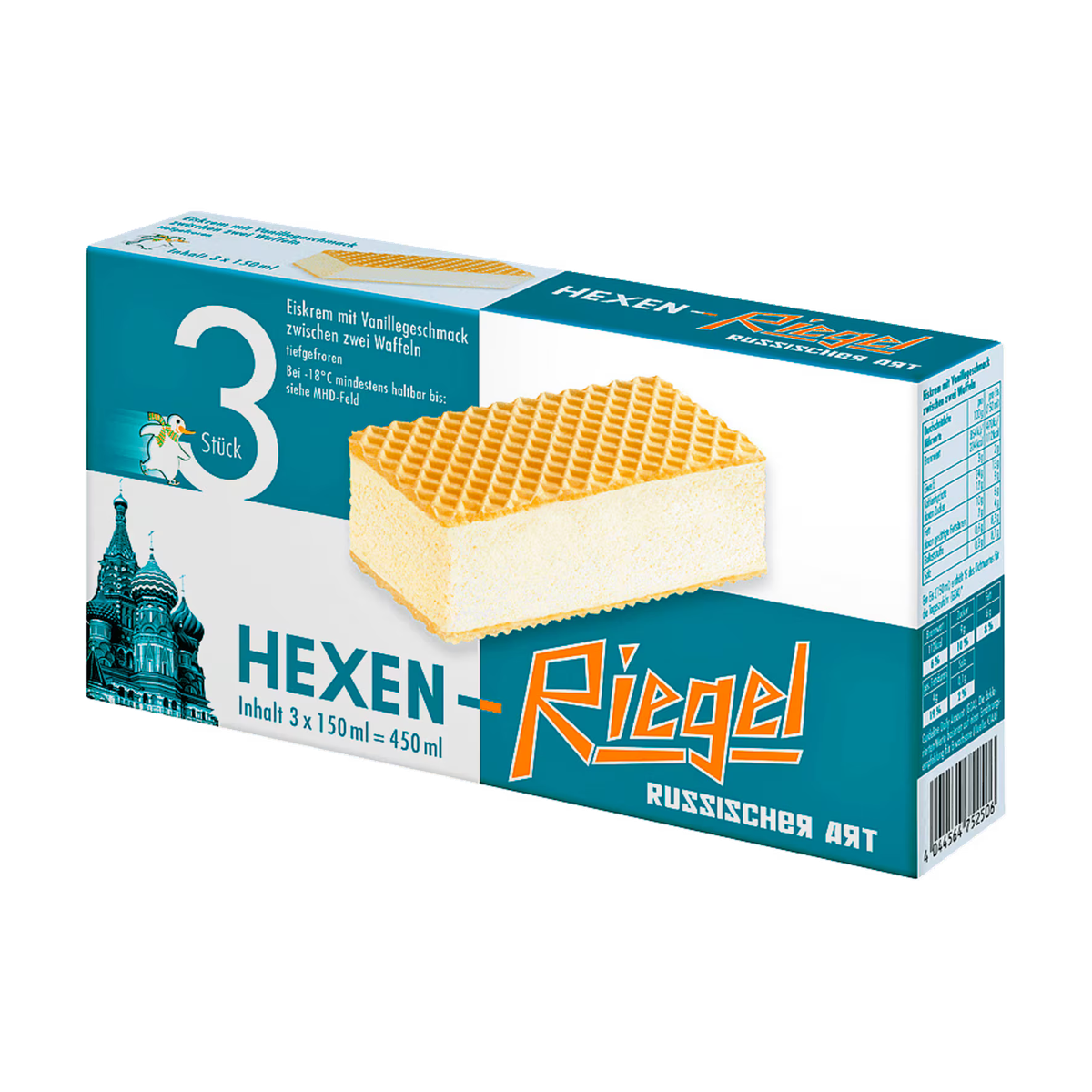 HEXEN-EIS Hexenriegel Eiskrem mit Vanillegeschmack zwischen zwei Waffeln 3x150ml