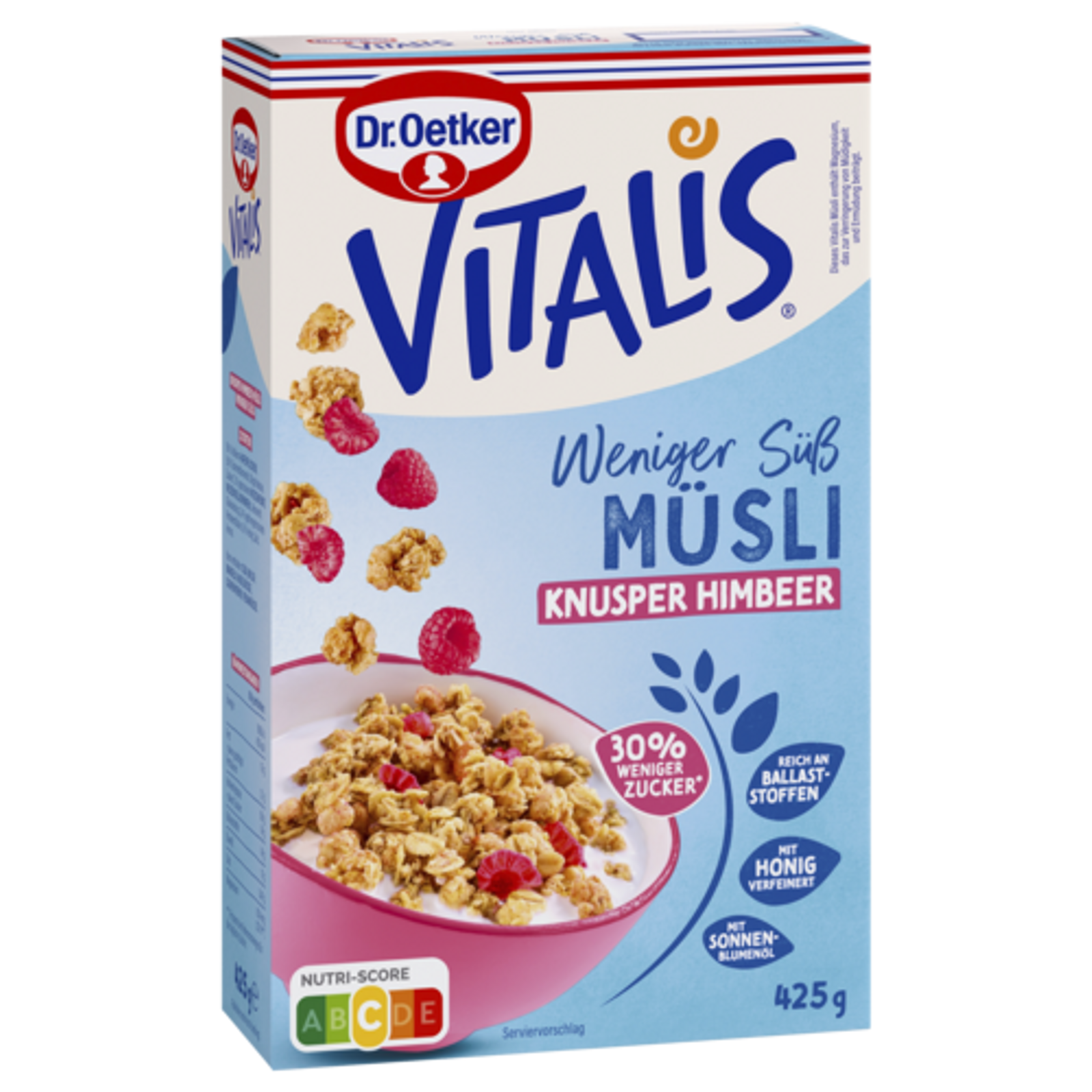Dr.Oetker Vitalis хрустящий малина меньше сладкий 425g