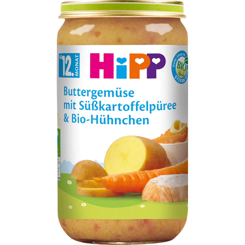 Bio Hipp Menü Buttergemüse mit Süsskartoffeln Hühnchen ab 12.Monat 250g