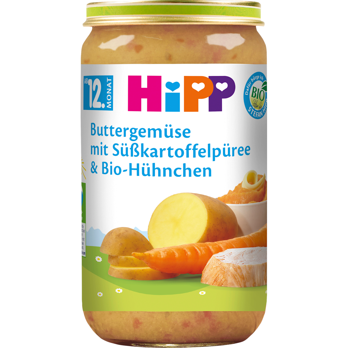 Bio Hipp Menü Buttergemüse mit Süsskartoffeln Hühnchen ab 12.Monat 250g