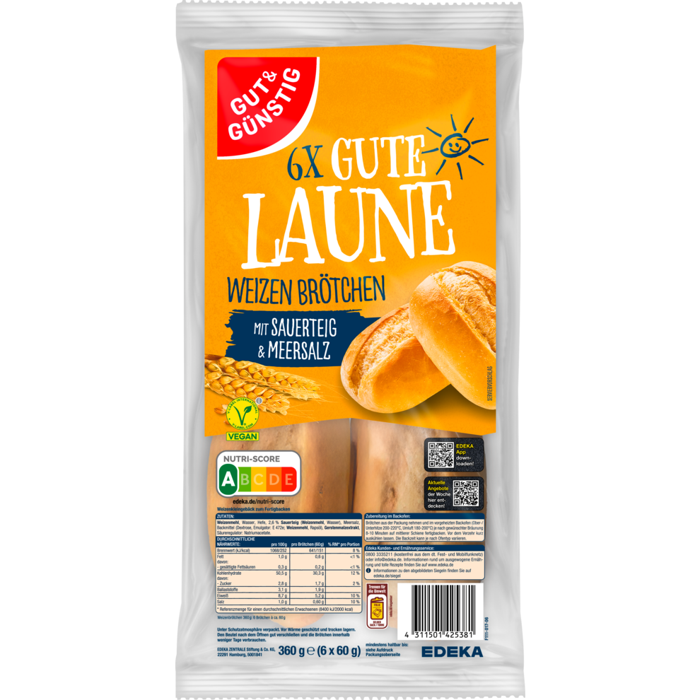 GUT&GÜNSTIG Gute Laune Weizenbrötchen 6ST 360g