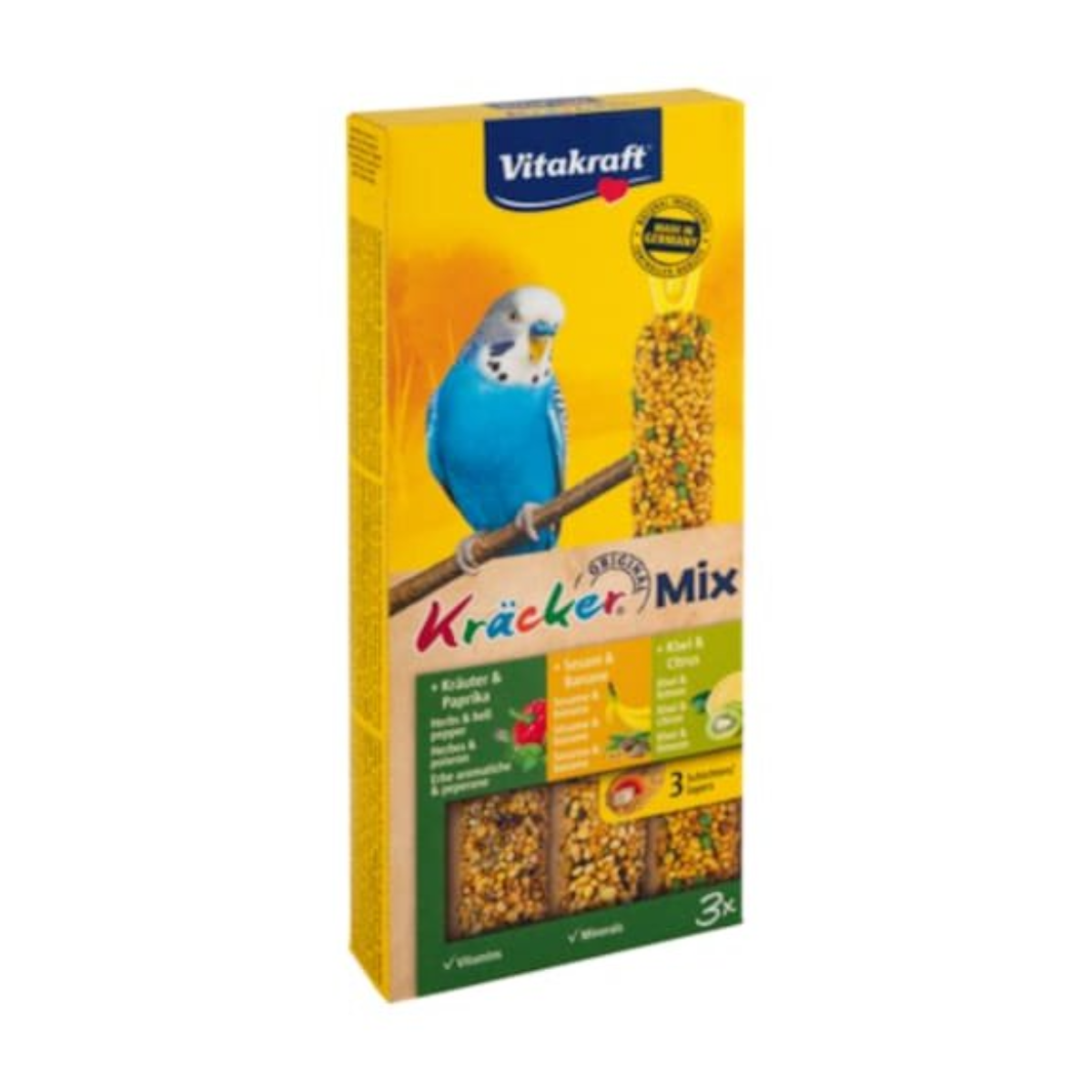 Vitakraft Kräcker Trio Banane/Kräuter/Kiwi für Sittiche 3ST 90g