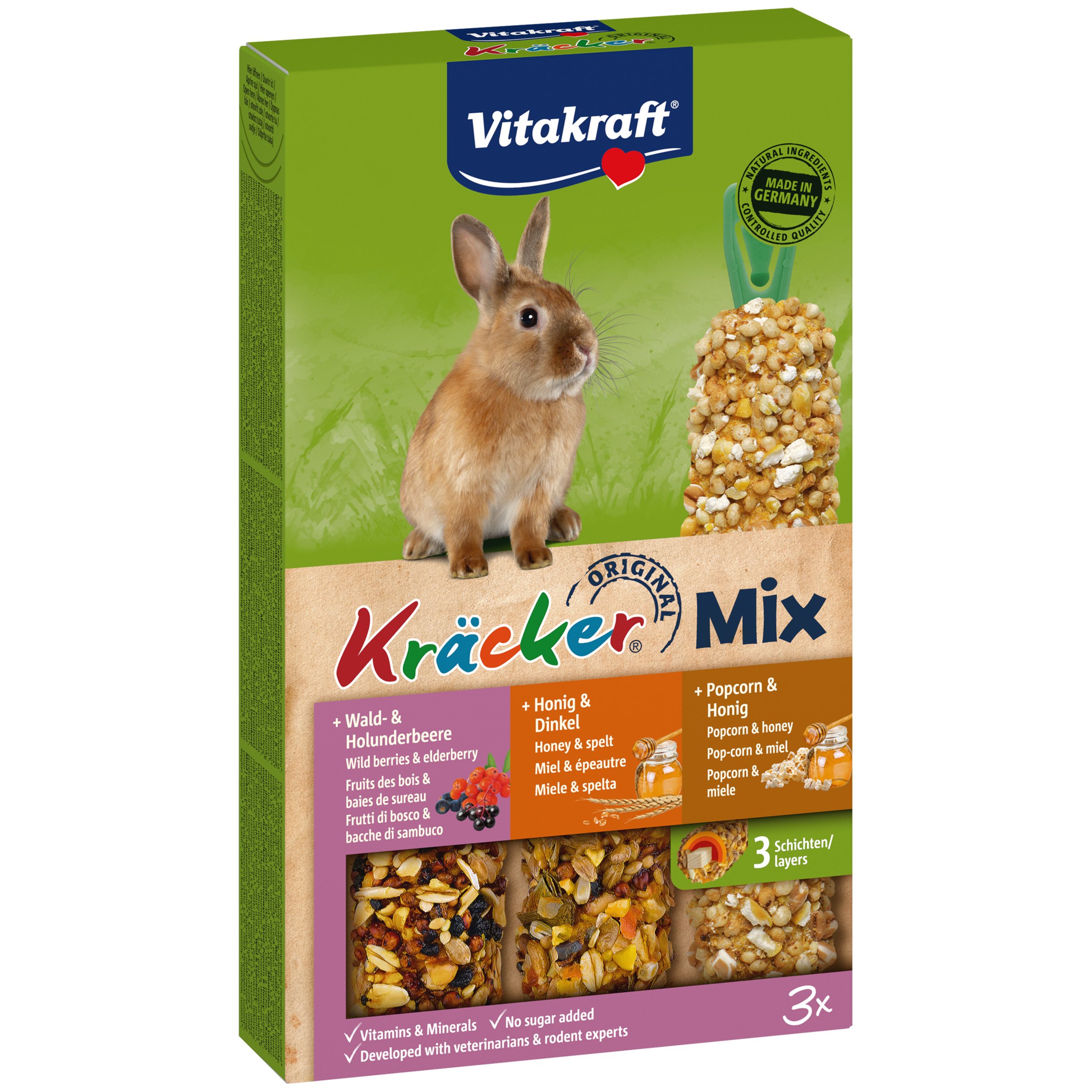 Vitakraft Kräcker Trio Mix Waldbeere/Honig/Popcorn für Zwergkaninchen 160g