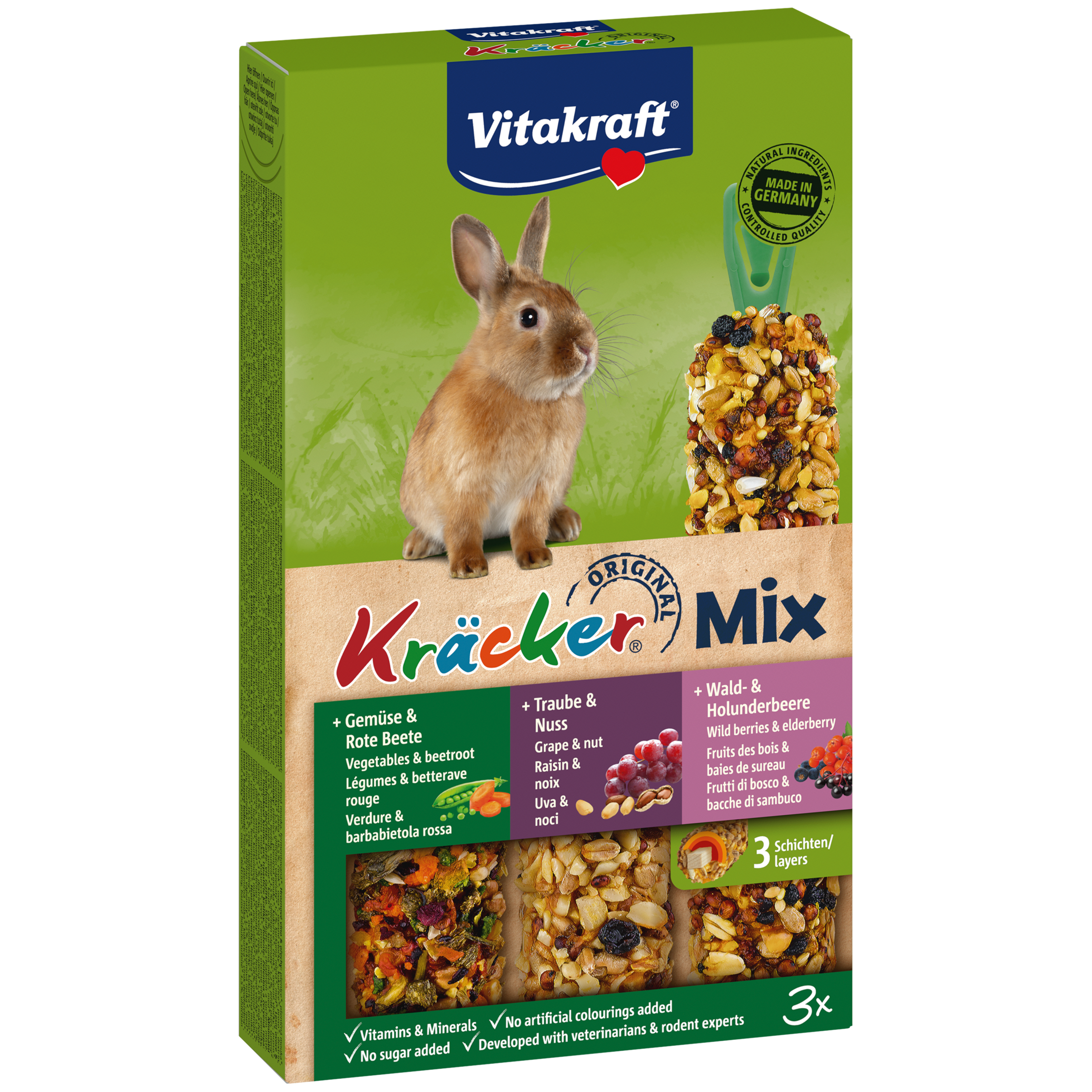 Vitakraft Kräcker Combi Gemüse/Nuß/Waldbeere für Zwergkaninchen 3x56g