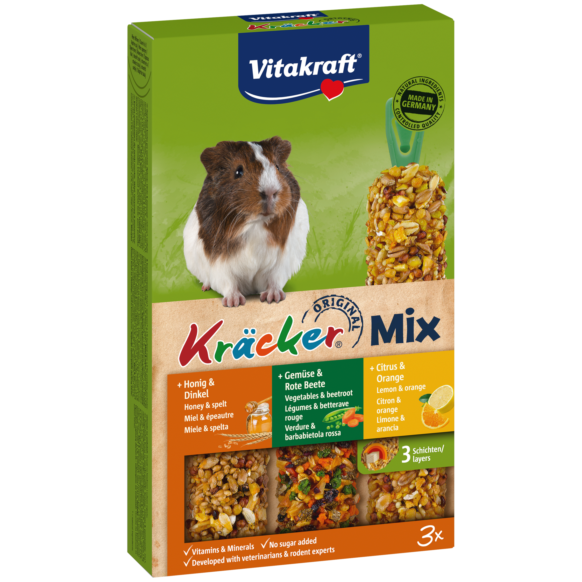 Vitakraft Kräcker Combi Honig/Gemüse/Citrus für Meerschweinchen 3x56g
