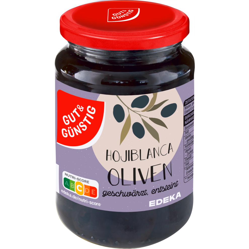 GUT&GÜNSTIG Hojiblanca Oliven geschwärzt, entsteint 340g