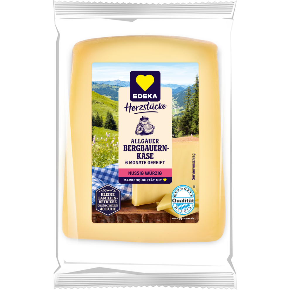 EDEKA Herzstücke Bergbauern Bergkäse am Stück 45% 200g VLOG GQB