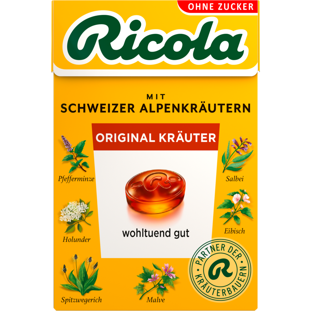 Ricola Kräuter Original Hustenbonbons ohne Zucker 50g