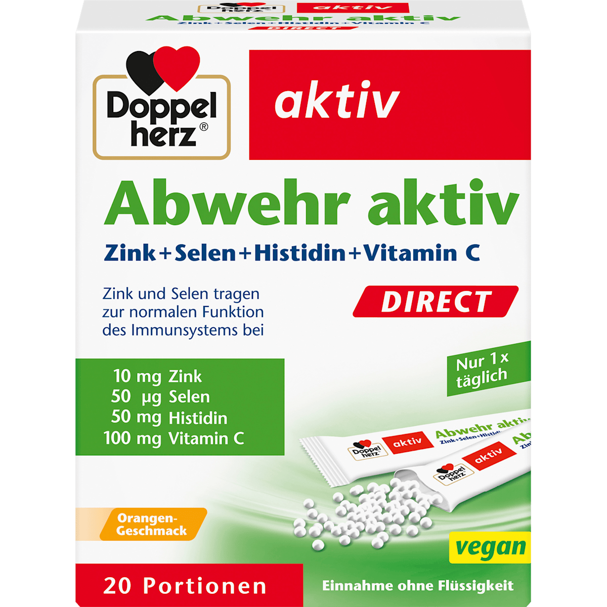 Doppelherz Abwehr aktiv Zink+Selen+Histidin+Vitamin C direct 20Portionen 26g