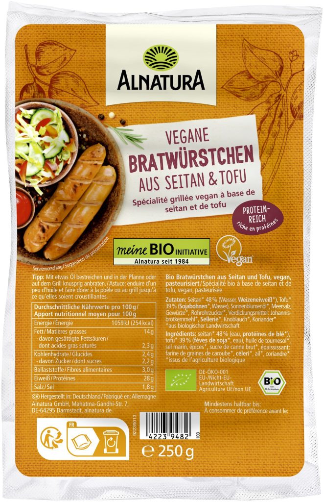 Bio Alnatura vegane Bratwürstchen 250g