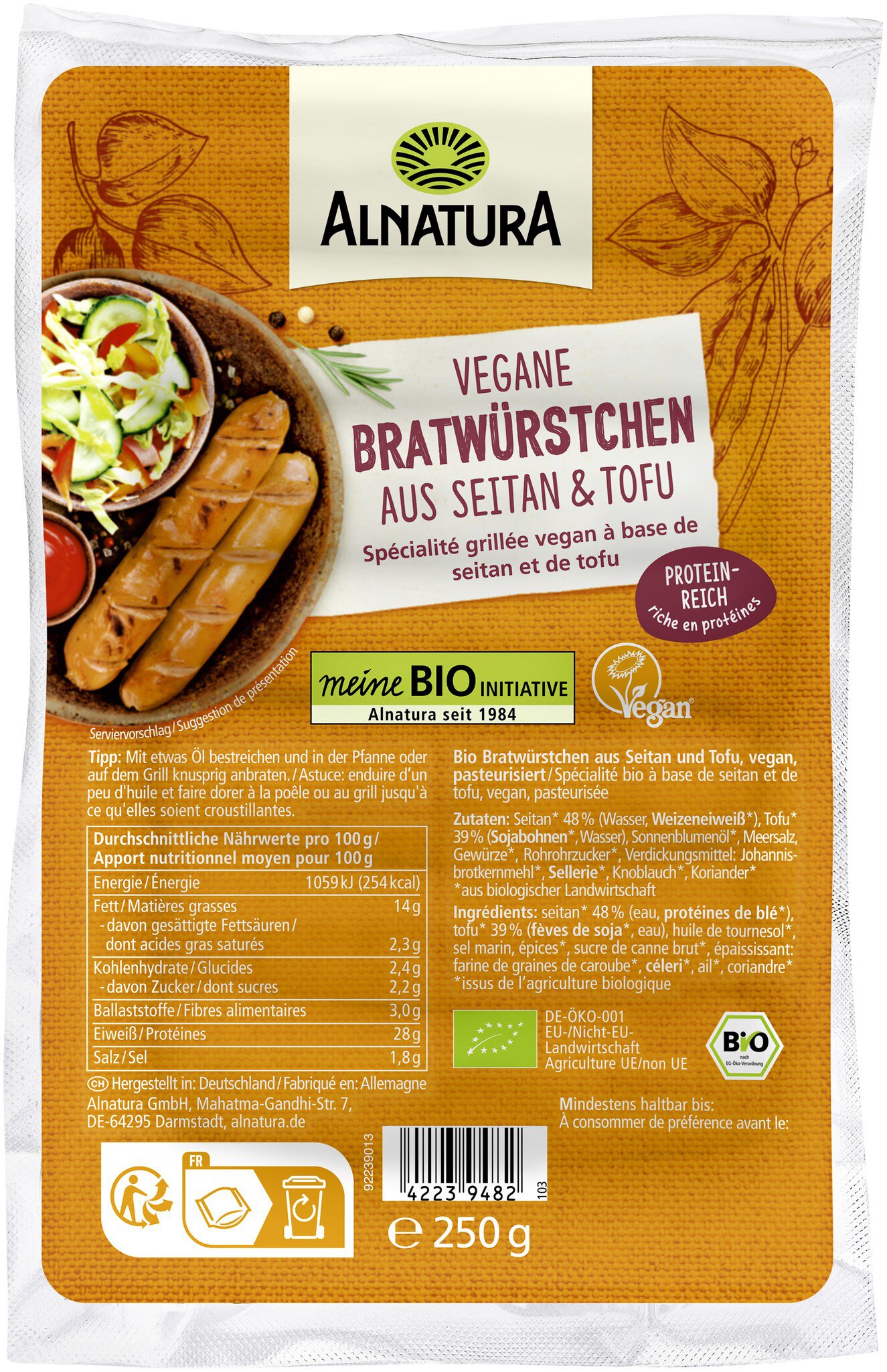 Bio Alnatura vegane Bratwürstchen 250g