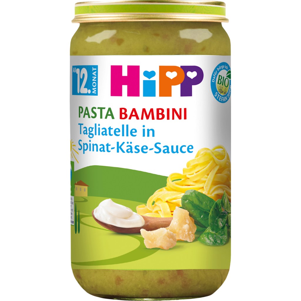 Bio Hipp Menü Pasta Bambini Tagliatelle in Spinat-Käse-Sauce ab 12.Monat 250g