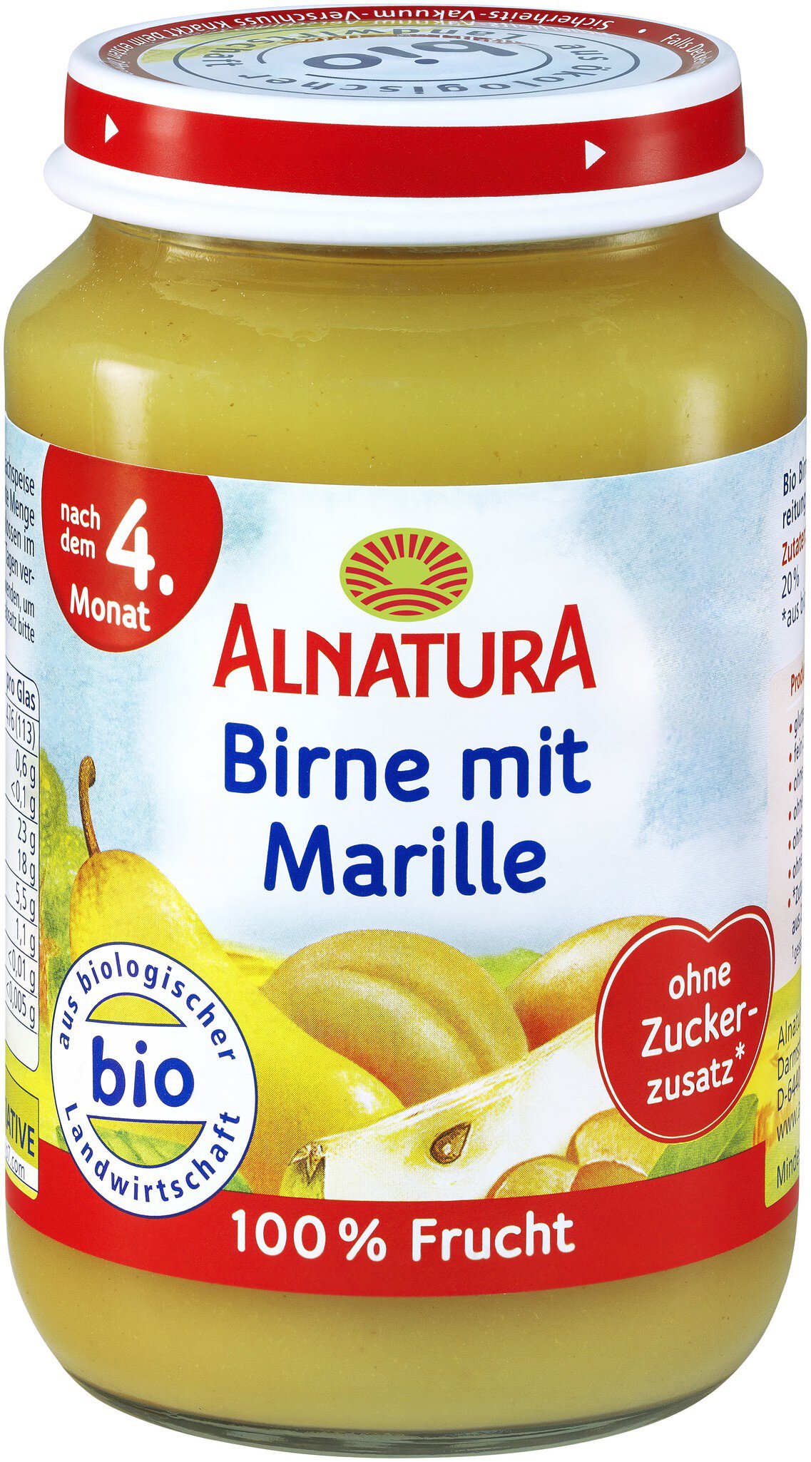 Bio Alnatura Birne mit Marille nach dem 4. Monat 190g