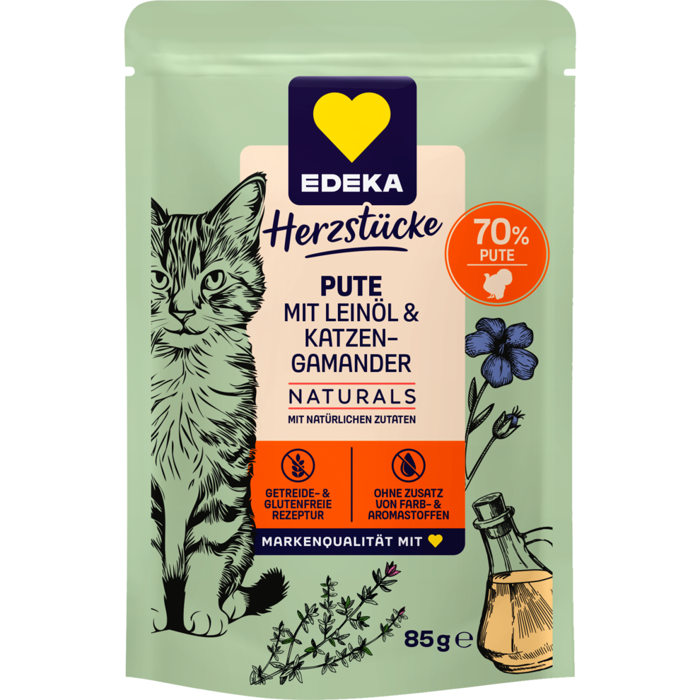 EDEKA Naturals Cat Pute und Katzengamander mit Leinöl 85g