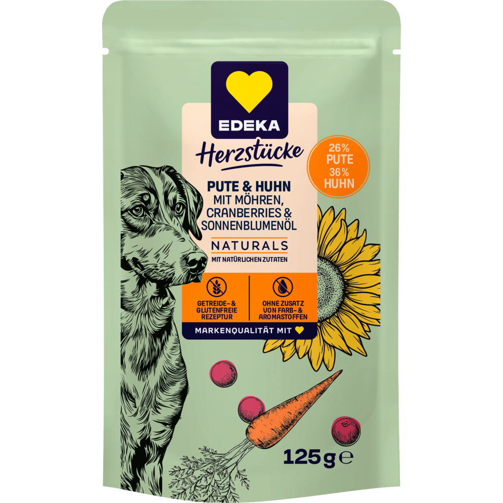 EDEKA Naturals Dog Pute und Huhn mit Cranberries,Möhren,Sonnenblumenöl 125g