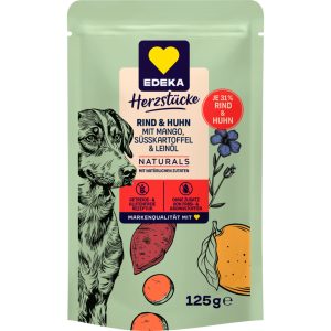 EDEKA Naturals Dog Rind und Huhn mit Süßkartoffeln,Mango und Leinöl 125g