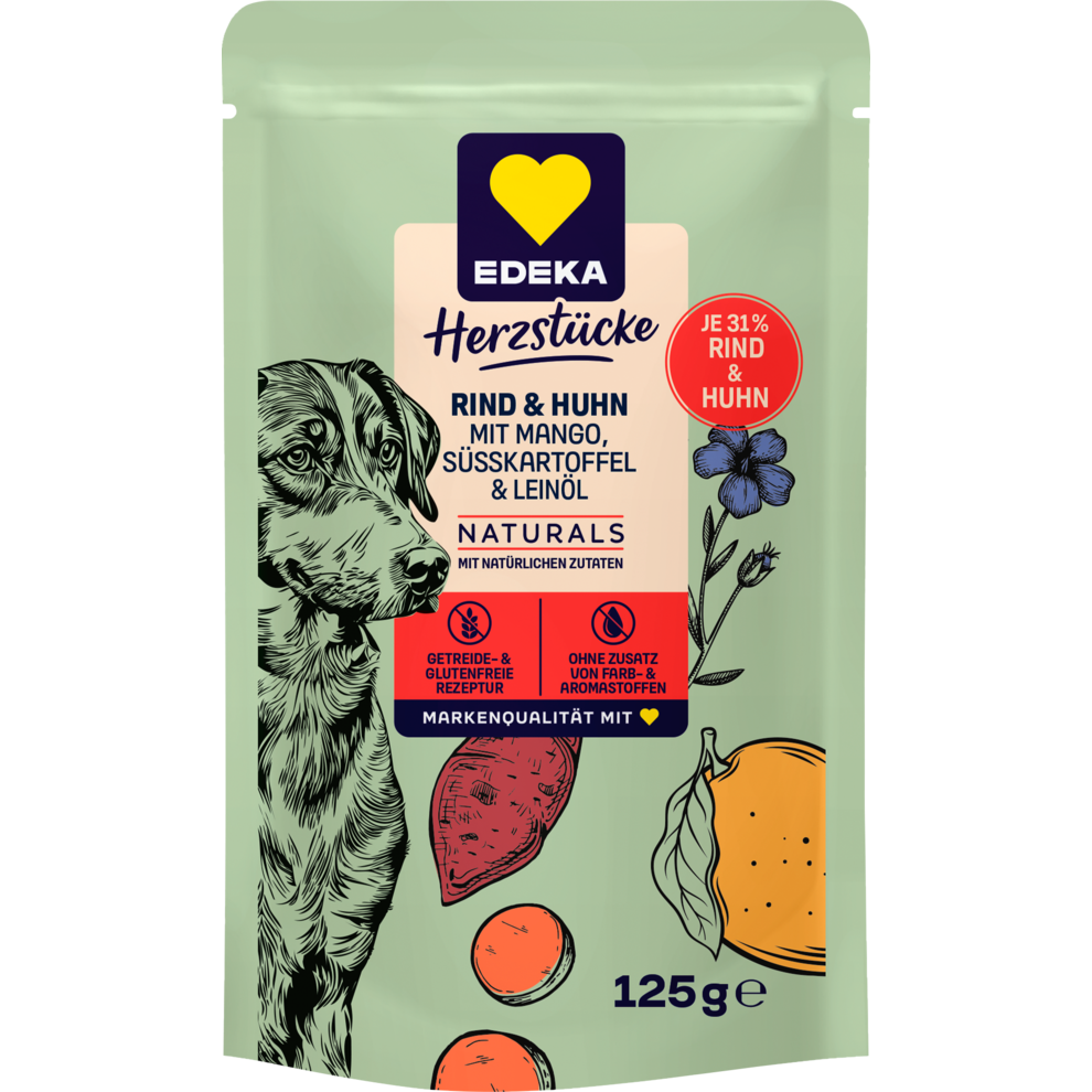 EDEKA Naturals Dog Rind und Huhn mit Süßkartoffeln,Mango und Leinöl 125g