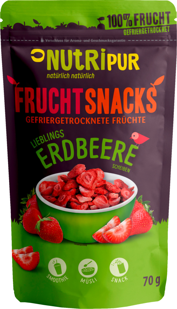 FruchtSnacks Erdbeeren Scheiben gefriergetrocknet für Smoothies, Müsli oder Joghurt 70g