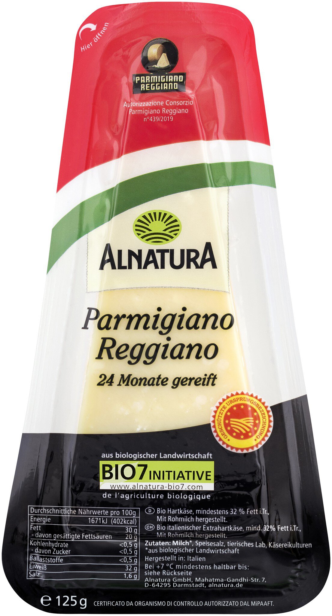 Bio Alnatura Parmigiano Reggiano 32% Dreiviertelfettstufe 125g
