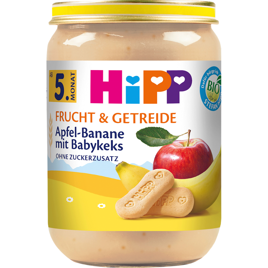 Bio Hipp Frucht&Getreide Apfel-Banane mit Babykeks ohne Zuckerzusatz ab dem 5.Monat 190g