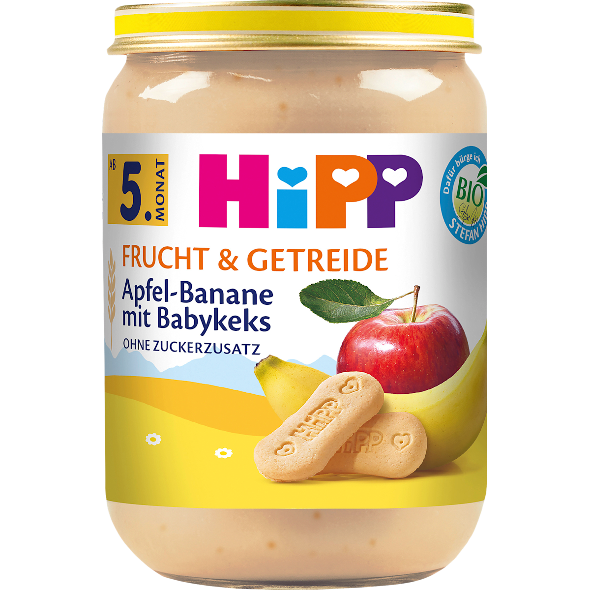 Bio Hipp Frucht&Getreide Apfel-Banane mit Babykeks ohne Zuckerzusatz ab dem 5.Monat 190g