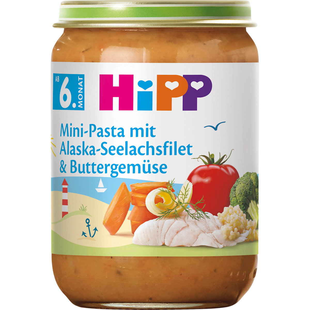Hipp Menü Mini-Pasta mit Alaska-Seelachsfilet und Buttergemüse ab dem 6.Monat 190g
