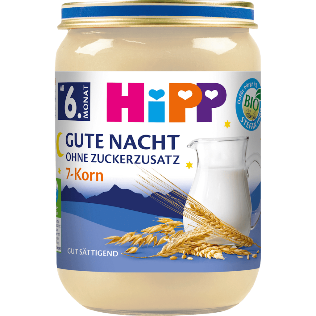 Bio Hipp Gute Nacht Brei 7-Korn Milchbrei mit Vollkorngetreide ohne Zuckerzusatz ab dem 6. Monat 190g