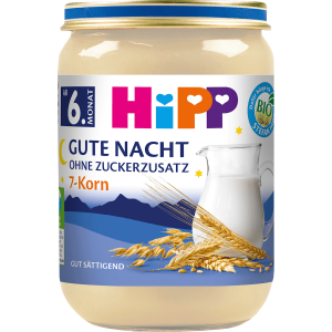 Bio Hipp Gute Nacht Brei 7-Korn Milchbrei mit Vollkorngetreide ohne Zuckerzusatz ab dem 6. Monat 190g