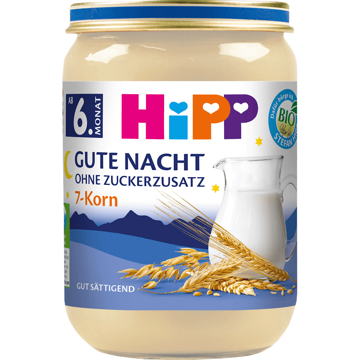 Bio Hipp Gute Nacht Brei 7-Korn Milchbrei mit Vollkorngetreide ohne Zuckerzusatz ab dem 6. Monat 190g