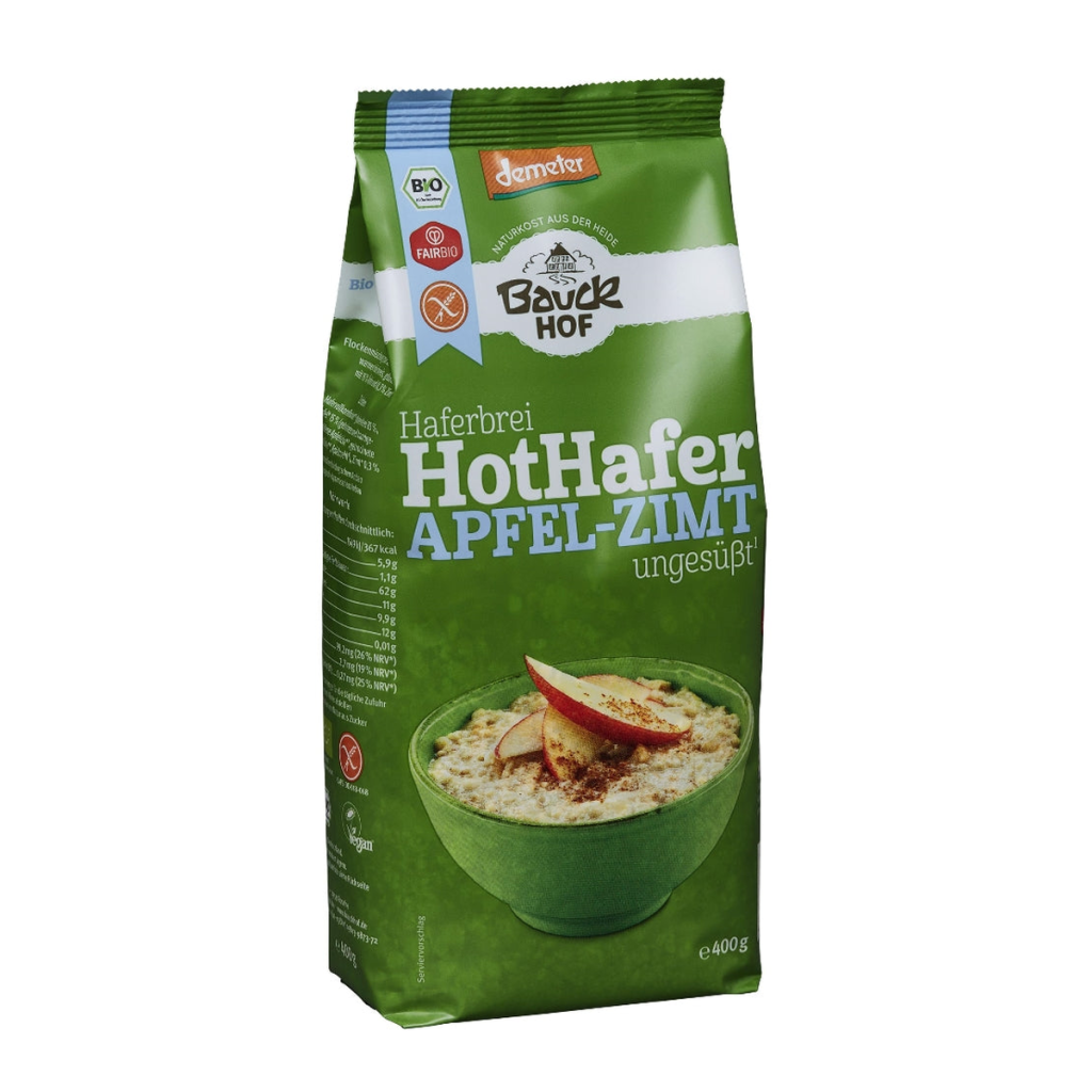 Demeter Bauck Hot Hafer Apfel-Zimt Haferbrei Glutenfrei 400g