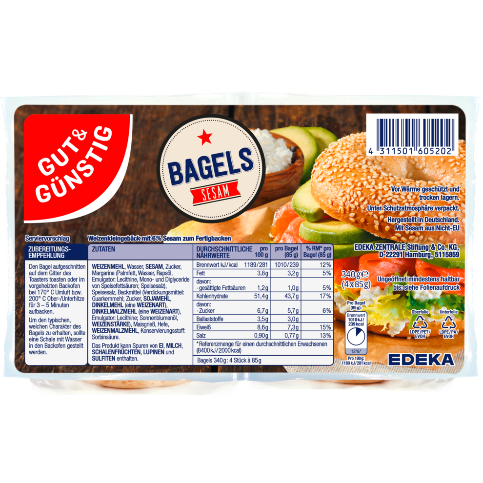 GUT&GÜNSTIG Bagels Sesam 340g