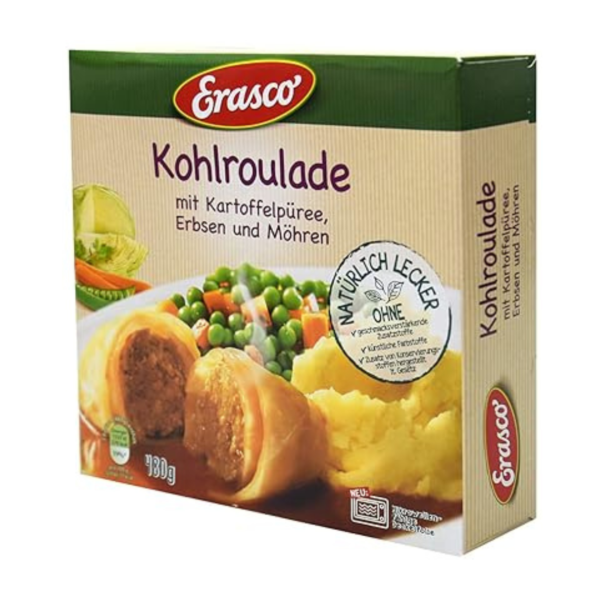 Erasco Menüs Kohlroulade mit Kartoffelpüree und Erbsen und Möhren 480g