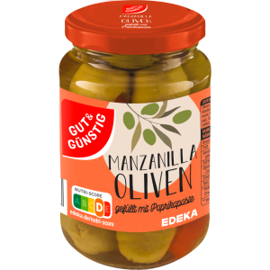 GUT&GÜNSTIG Oliven grün gefüllt mit Paprikapaste 340g