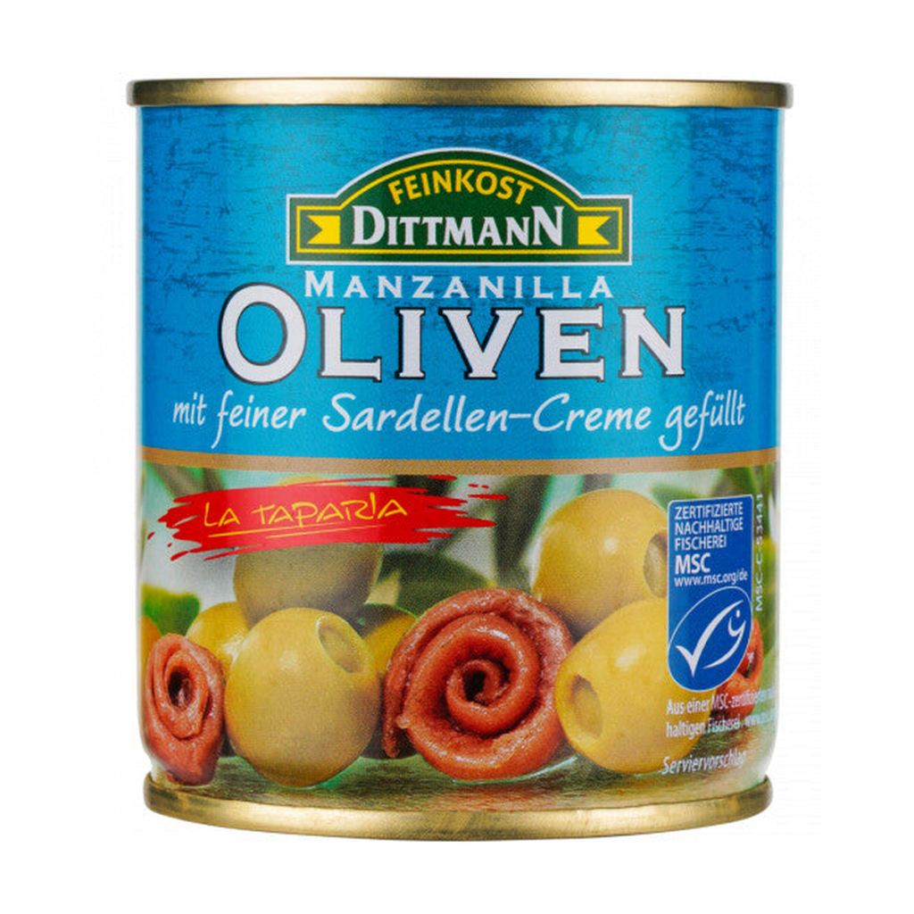 MSC Feinkost Dittmann Oliven grün gefüllt mit Sardellencreme 200g