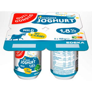 GUT&GÜNSTIG fettarmer Joghurt mit L.casei 1,8% 4x150g VLOG