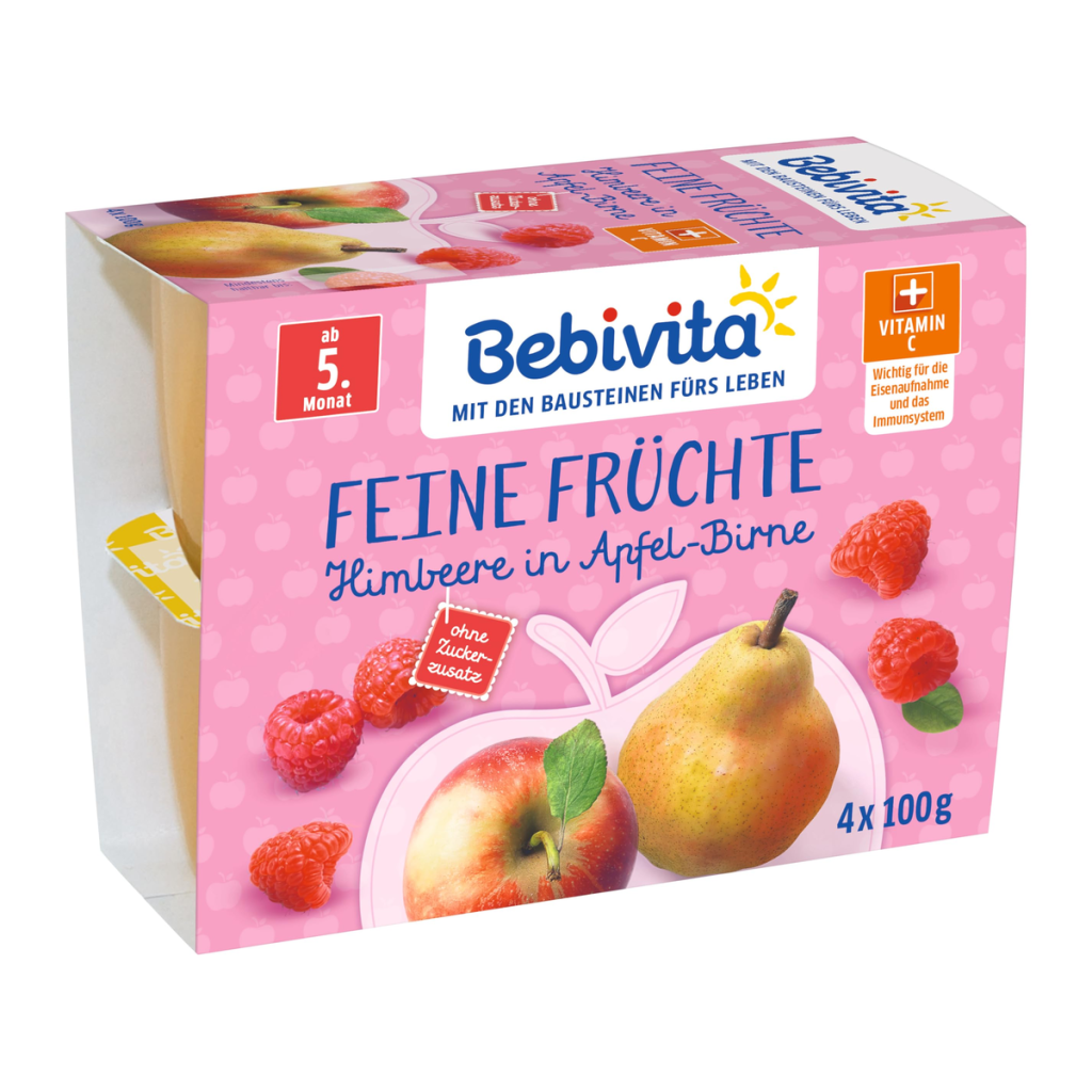 Bebivita Нежный фрукты малина, яблоко, 5.Monat 4x100g