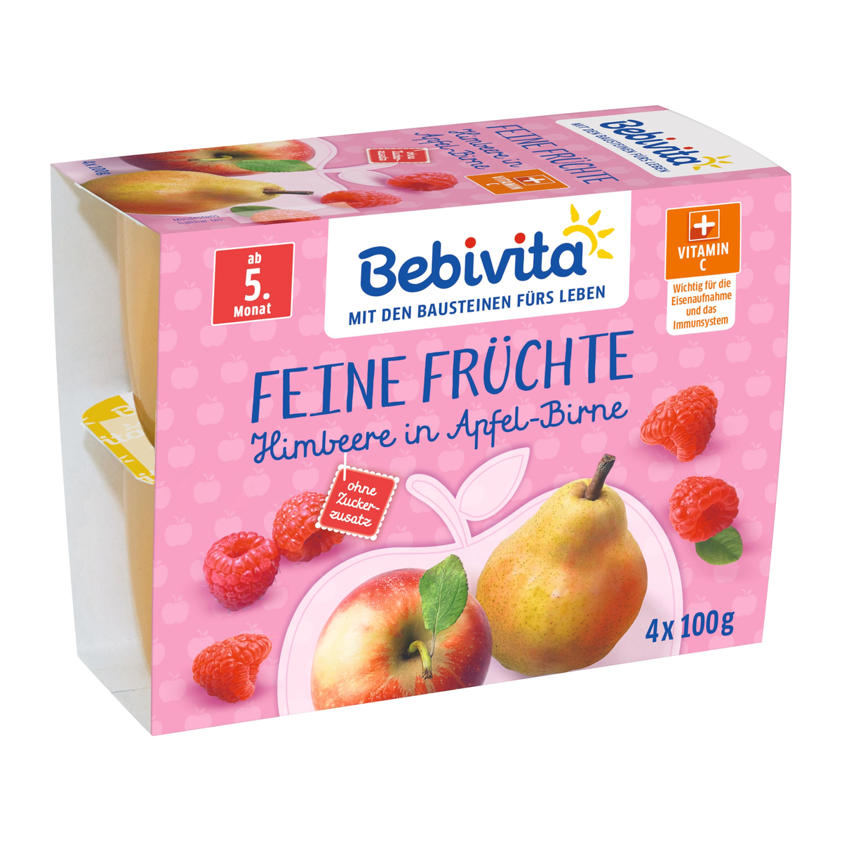 Bebivita Нежный фрукты малина, яблоко, 5.Monat 4x100g