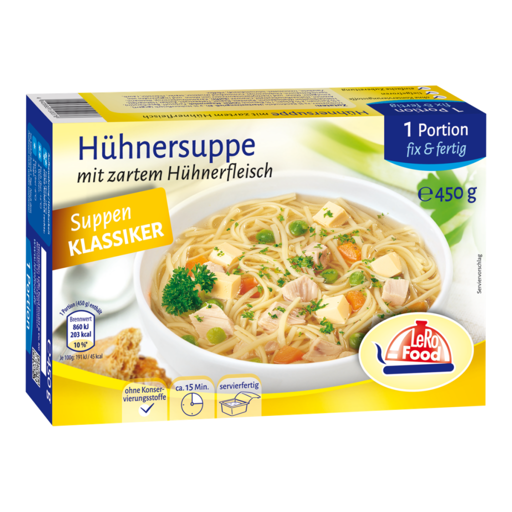 LeRo Food Hühnersuppe mit Zartem Hühnerfleisch 450g