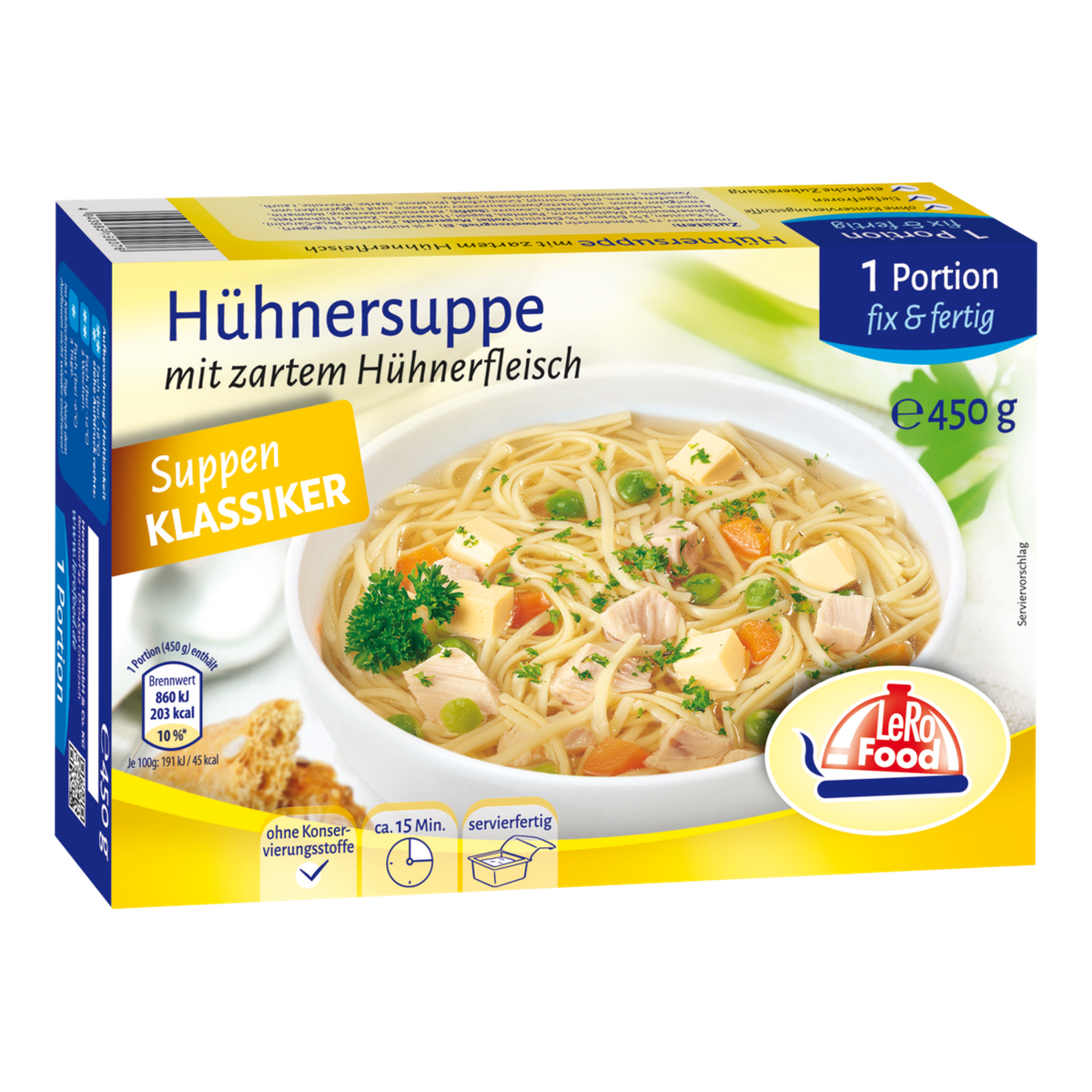 LeRo Food Hühnersuppe mit Zartem Hühnerfleisch 450g