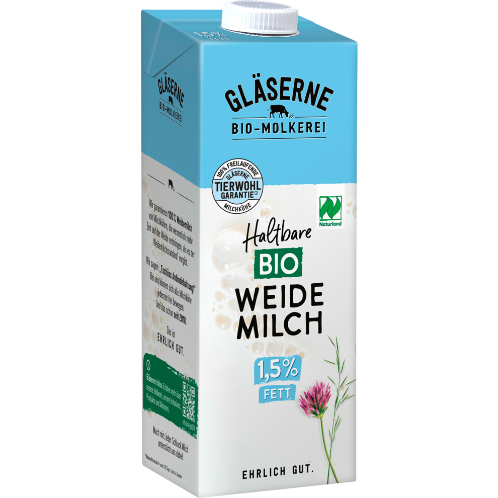 Bio Gläserne Molkerei H-Milch 1,5% 1l